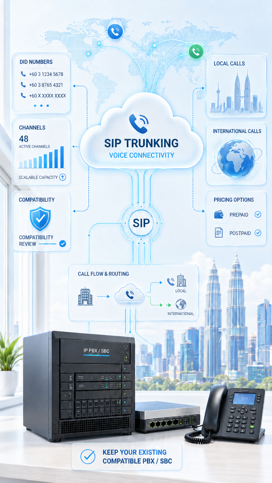 Malaysian Busy Sales and Service Teams phone system without an on-site PBX server